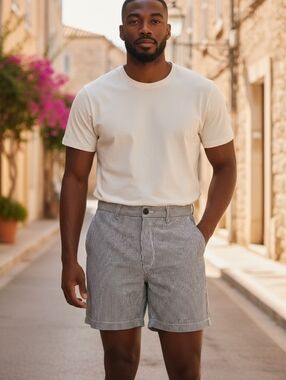 Abercrombie & Fitch Navy and White Striped Waistband Shorts Size Medium